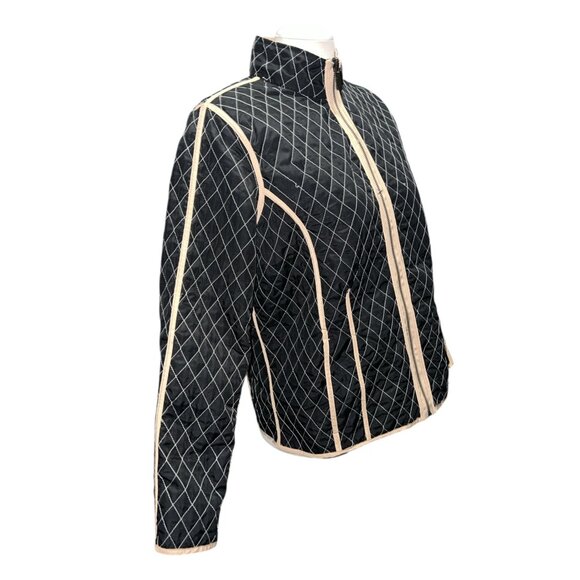 Reversible Quilted Jacket Womens M Lightweight Beige & Black Diamond Pattern Ful - Picture 11 of 14